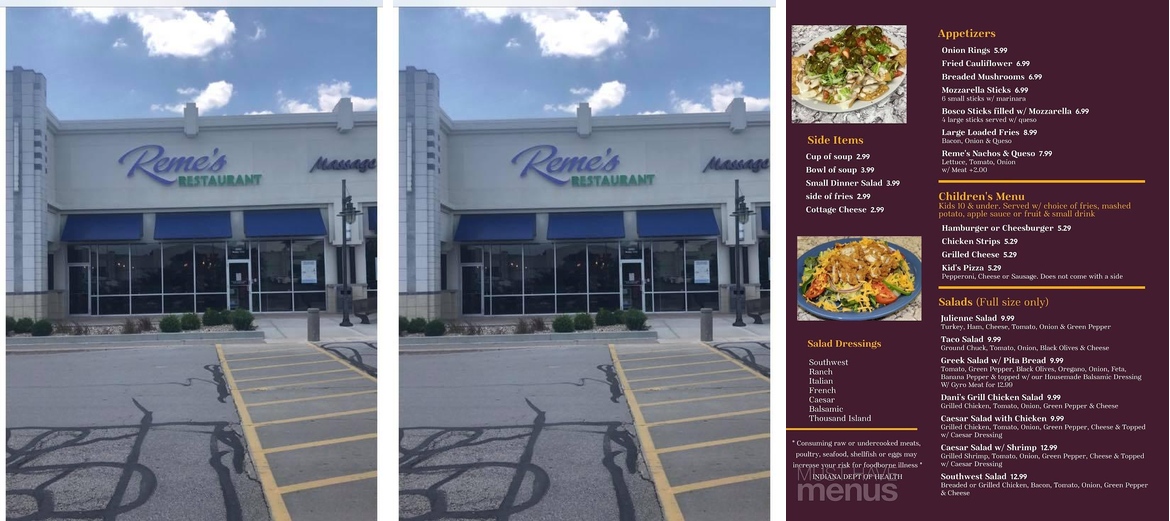 Reme's Restaurant Menu